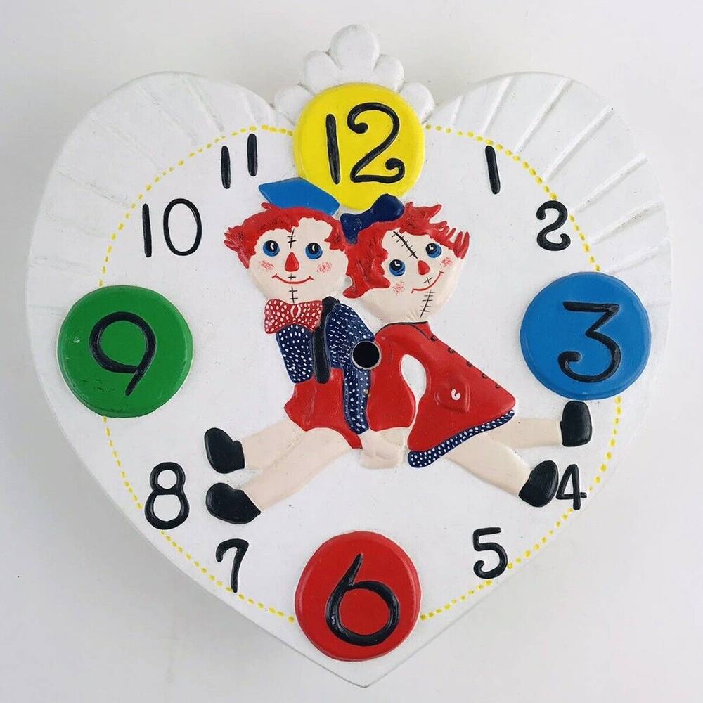 Raggedy Ann Andy Ceramic Chalkware Clock Hand Painted Antique Finish FACE ONLY